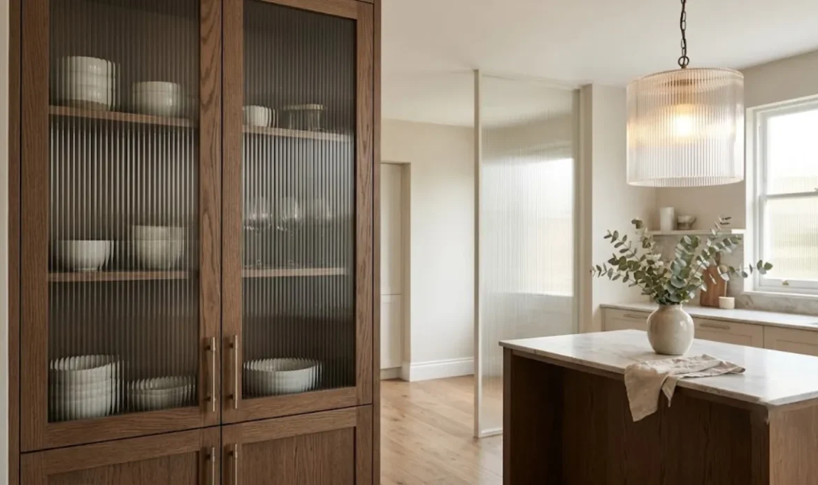 fluted or reeded glass in cabinet doors or room screens to create texture