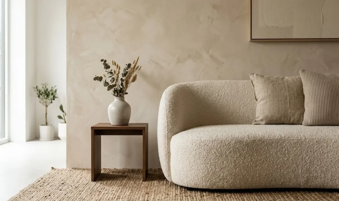 textural surface- a limewashed feature wall or a bouclé couch