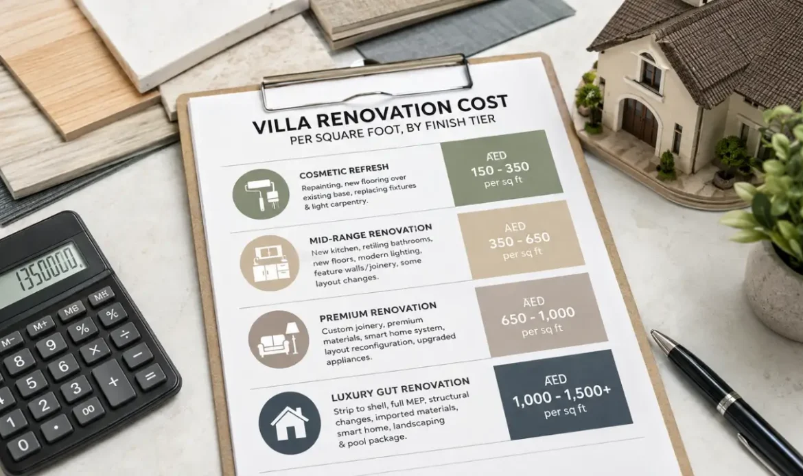 Villa Renovation Cost Per Square Foot, By Finish Tier​