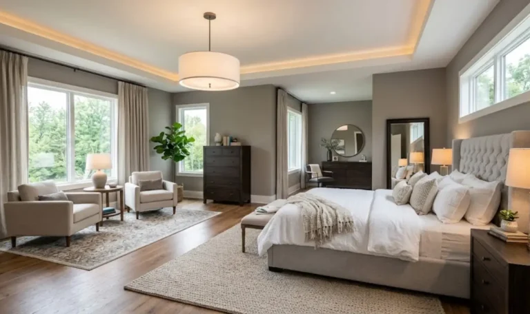 Large Bedroom Design Ideas Use rugs to define zones. Add a seating group. Use pendant or cove lighting. Choose larger-scale furniture. 